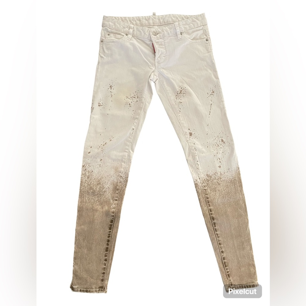Dsquared2 White Mud Splattered Jeans, Size It 40, Made in Italy